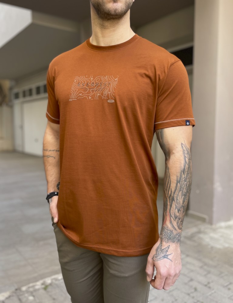 Everbest ανδρικό κάμελ Tshirt με τύπωμα 242806K φωτογραφία